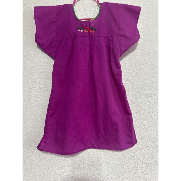 Girls Purple Hand Embroidered Floral Mexican Dress Artesanias Size 2 - Picture 4 of 6
